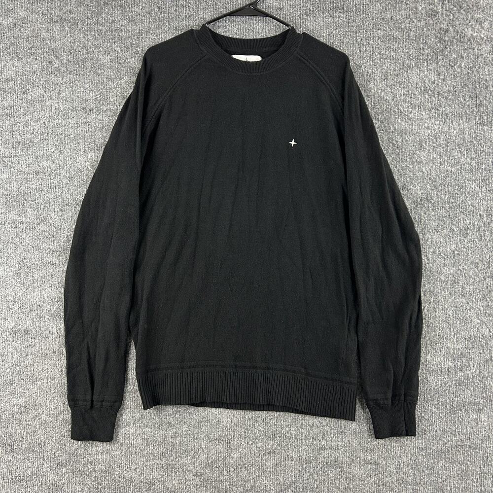 Stone Island Sweater Mens XL Black Cotton Cashmere Blend Knit Crewneck Luxury